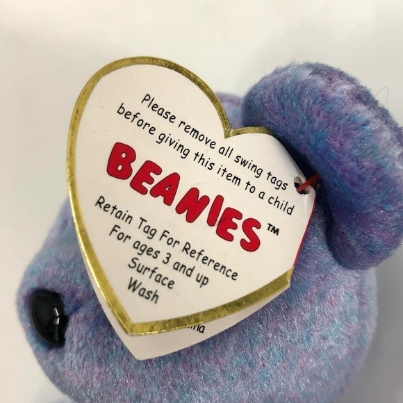Vintage 1999 Retired Ty Beanie Baby Clubby 2 Bear Purple Blue Silver Bow Rare - Picture 9 of 11